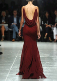 Burgundy Spaghetti Straps Open Back Mermaid Long Formal Evening Gown HZ0319