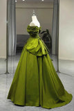 Green A line Off Shoulder Satin Long Party Dress Formal Prom Gown HZ0319