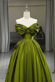 Green A line Off Shoulder Satin Long Party Dress Formal Prom Gown HZ0319