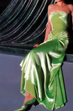 Elegant Green Strapless Sheath Velvet Satin Long Formal Party Dress HZ0319