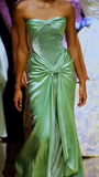 Elegant Green Strapless Sheath Velvet Satin Long Formal Party Dress HZ0319