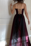 Burgundy Strapless A-Line Vintage Long Evening Party Dress HZ0319