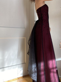 Burgundy Strapless A-Line Vintage Long Evening Party Dress HZ0319