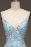 Light Blue Sequins Beads Prom Dress Formal Party Dress with Slit HZ0319