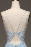 Light Blue Sequins Beads Prom Dress Formal Party Dress with Slit HZ0319
