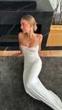White Strapless Sheath Long Prom Dress Elegant Party Dress HZ0319