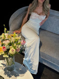 White Strapless Sheath Long Prom Dress Elegant Party Dress HZ0319