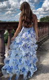 Blue Charming A-Line Spaghetti Strap Prom Dresses Party Dresses HZ0319