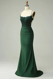 Mermaid Dark Green Long Prom Dress with Appliques Beading HZ0319