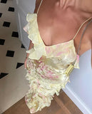 Yellow Spaghetti Straps Ruffle Long Prom Dress with Ruffles HZ0319