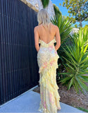 Yellow Spaghetti Straps Ruffle Long Prom Dress with Ruffles HZ0319