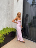 Pink Spaghetti Straps Pleated Long Party Dress Wedding Guest Dress HZ0319