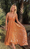 Orange A-Line Spaghetti Straps Chic Long Party Dress HZ0319