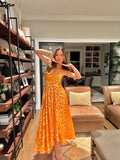 Orange A-Line Spaghetti Straps Chic Long Party Dress HZ0319