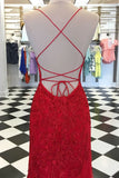Red Floral Appliques Tulle Mermaid Long Formal Dress HZ0319