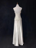 V Neck A Line Satin Long Prom Dresses Halter Wedding Dress HZ0319