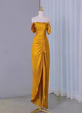 Off The Shoulder Yellow Long Formal Dress Slit Prom Dress HZ0319