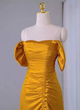 Off The Shoulder Yellow Long Formal Dress Slit Prom Dress HZ0319