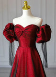 Red Off Shoulder Sweetheart Party Dress A Line Long Evening Dress HZ0319