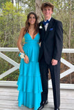 Spaghetti Straps V-Neck Sleeveless Tiered Chiffon Prom Party Dress HZ0319
