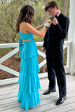 Spaghetti Straps V-Neck Sleeveless Tiered Chiffon Prom Party Dress HZ0319