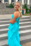 Spaghetti Straps V-Neck Sleeveless Tiered Chiffon Prom Party Dress HZ0319
