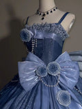 Gorgeous Starry Blue Cinderella Princess Sweet 16 Ball Gown Quinceanera Dress HZ0319