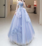 Blue Sweetheart A-Line Appliques Tulle Long Party Dress Evening Gown HZ0319