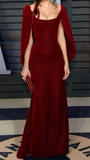 Charming Burgundy Mermaid Satin Long Party Dress Evening Gown HZ0319