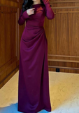 Modest Dark Purple Long Sleeves Long Party Dress Evening Gown HZ0319