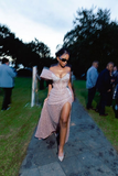 Pink One Shoulder Sequins Shiny Long Party Dress Evening Gown HZ0319