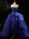 Royal Blue Strapless High-Low A-Line Evening Gown Party Dress HZ0319