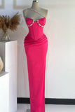 Hor Pink Straps Beading Satin Mermaid Long Evening Party Dress HZ0319