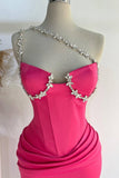 Hor Pink Straps Beading Satin Mermaid Long Evening Party Dress HZ0319