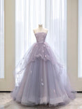 Elegant Strapless A-Line Tulle Long Formal Prom Dress Evening Ball Gown HZ0319