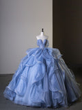 Blue Off Shoulder A-Line Ruffles Long Evening Dress Ball Gown HZ0319