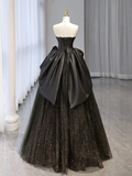 Shiny Black Sweetheart A-Line Tulle Long Formal Prom Dress HZ0319