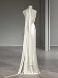 Elegant Ivory Halter Mermaid Satin Party Dress Wedding Reception Dress HZ0319
