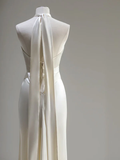 Elegant Ivory Halter Mermaid Satin Party Dress Wedding Reception Dress HZ0319