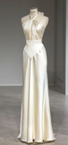 Elegant Ivory Halter Mermaid Satin Party Dress Wedding Reception Dress HZ0319