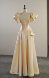 Light Yellow A-Line Satin Long Prom Dress Cute Princess Birthday Outfits HZ0319