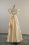 Light Yellow A-Line Satin Long Prom Dress Cute Princess Birthday Outfits HZ0319
