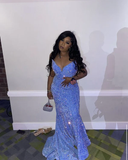 Light Purple Sweetheart Sequins Black Girl Mermaid Long Evening Gown HZ0319