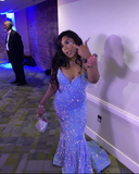 Light Purple Sweetheart Sequins Black Girl Mermaid Long Evening Gown HZ0319