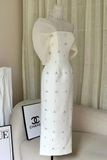 Modest White Off Shoulder Beading Sheath Long Party Dress HZ0319