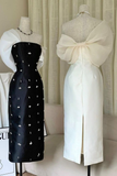 Modest White Off Shoulder Beading Sheath Long Party Dress HZ0319