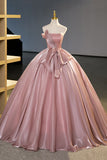Sweet Pink Strapless A-Line Satin Long Party Dress Evening Ball Gown HZ0319