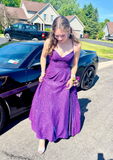 Shiny Purple Straps A-Line Long Formal Prom Dress HZ0319