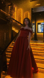 Wine Red Off Shoulder A-Line Long Formal Party Dress Evening Gown HZ0319