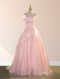 Pink Strapless A-Line Long Formal Party Dress Evening Gown HZ0319